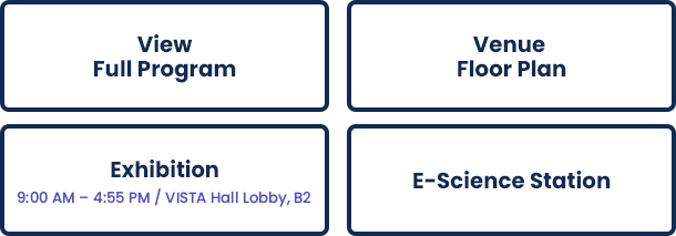 View Full Program, Venue Floor Plan, Exhibition, E-Science Station buttons